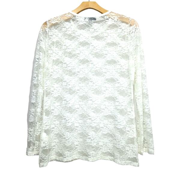 Karen Kane Floral Lace Sheer Long Sleeve Top Size XL Cream Boho Holiday Parisian - Picture 2 of 9